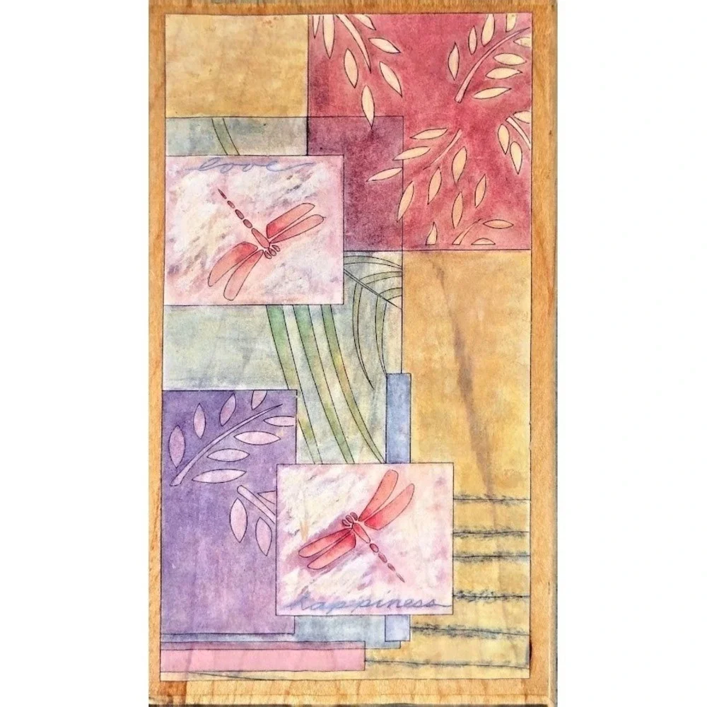 Stamps Happen Dragonfly Happiness 90383 6.5X3.5 Rubber Stamp Wood #G4